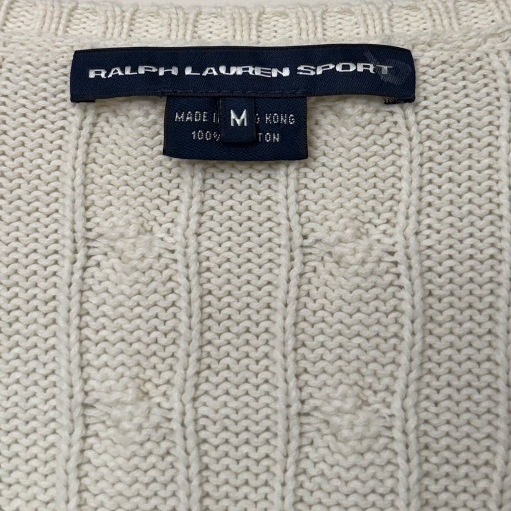 Ralph Lauren Sport Vintage White Cable Knit V Neck Sweater - Picture 4 of 5